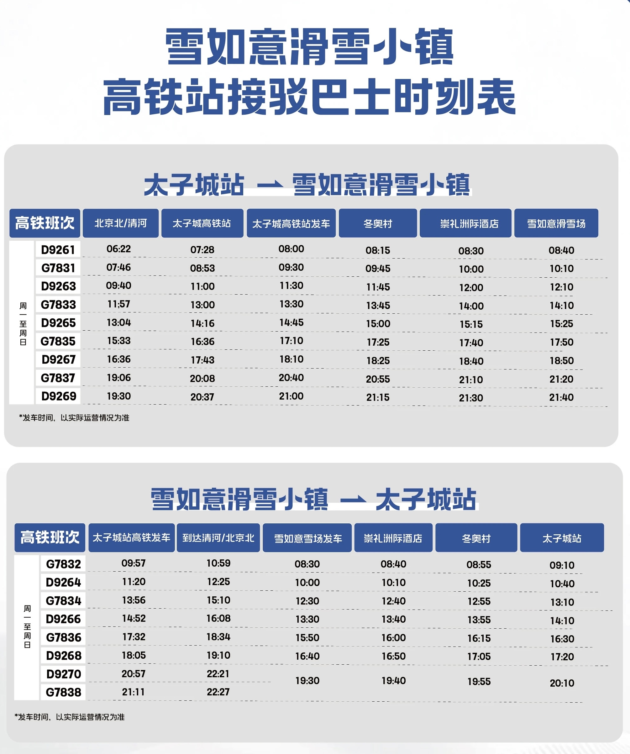 太子城高铁站↔雪场